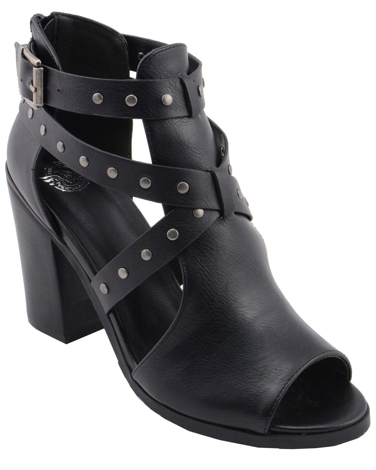 Image #1 - Milwaukee Performance Women's Platform Heel Studded Strap Sandals, Black, hi-res