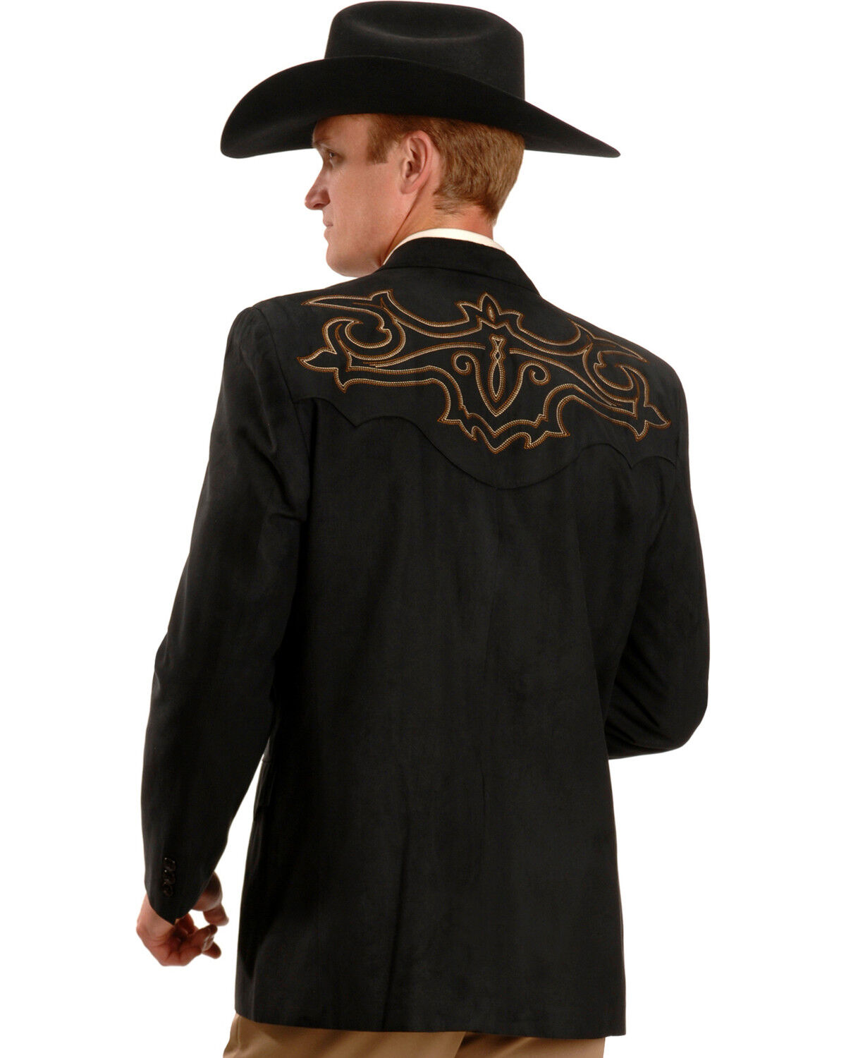 Image #3 - Circle S Men's Embroidered Micro-Suede Sportcoat, Black, hi-res