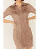 Paper Crane Women's Short Sleeve Faux Suede Shirt Dress, Taupe, hi-res