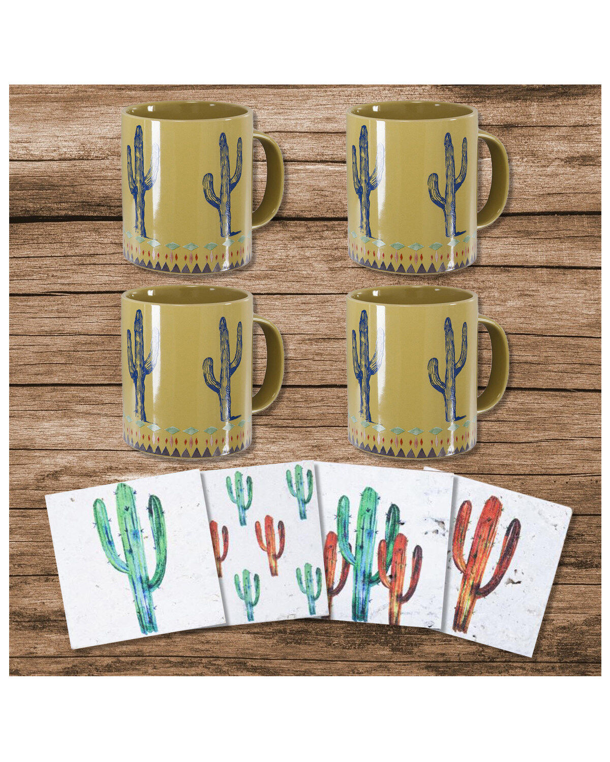 Image #1 - HiEnd Accents Cactus Coffee Mug & Coaster Set - 8 Piece, Multi, hi-res