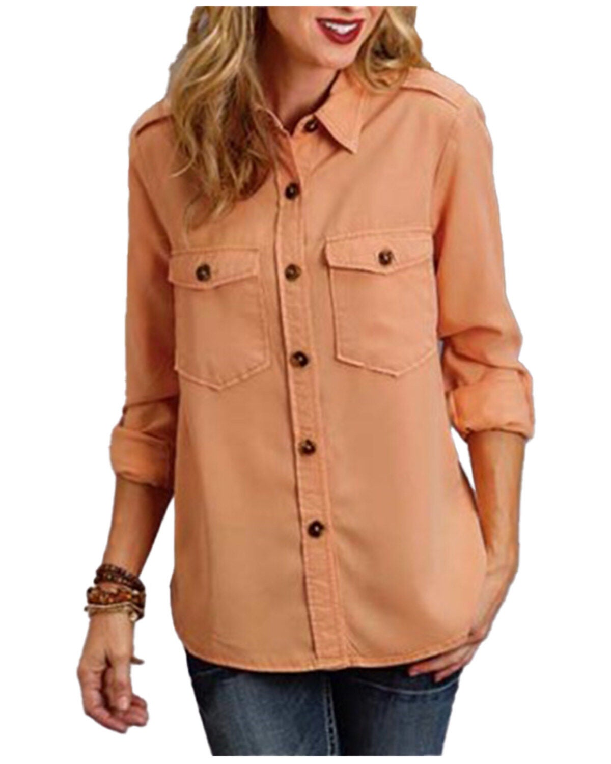 Stetson Women's Lyocell Button-Front Shirt Jacket, Orange, hi-res