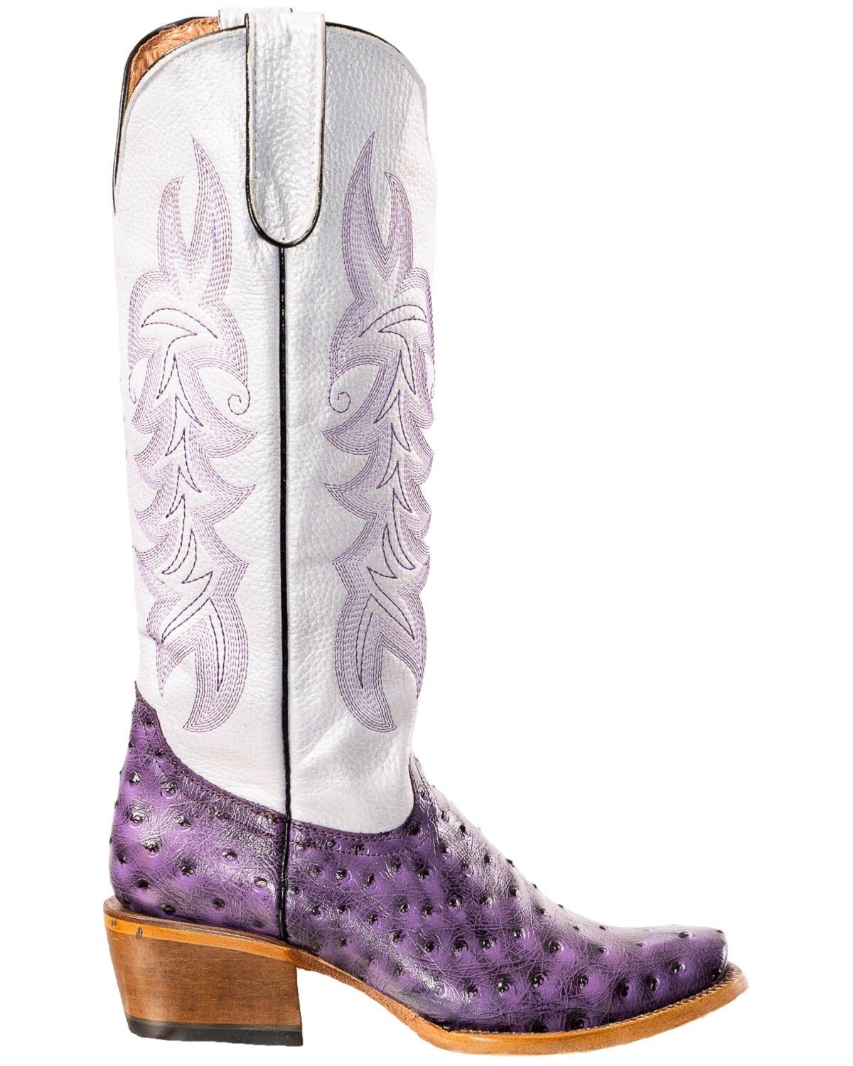 Image #2 - Tanner Mark Women's Merritt Ostrich Print Western Boots - Broad Square Toe, Purple, hi-res