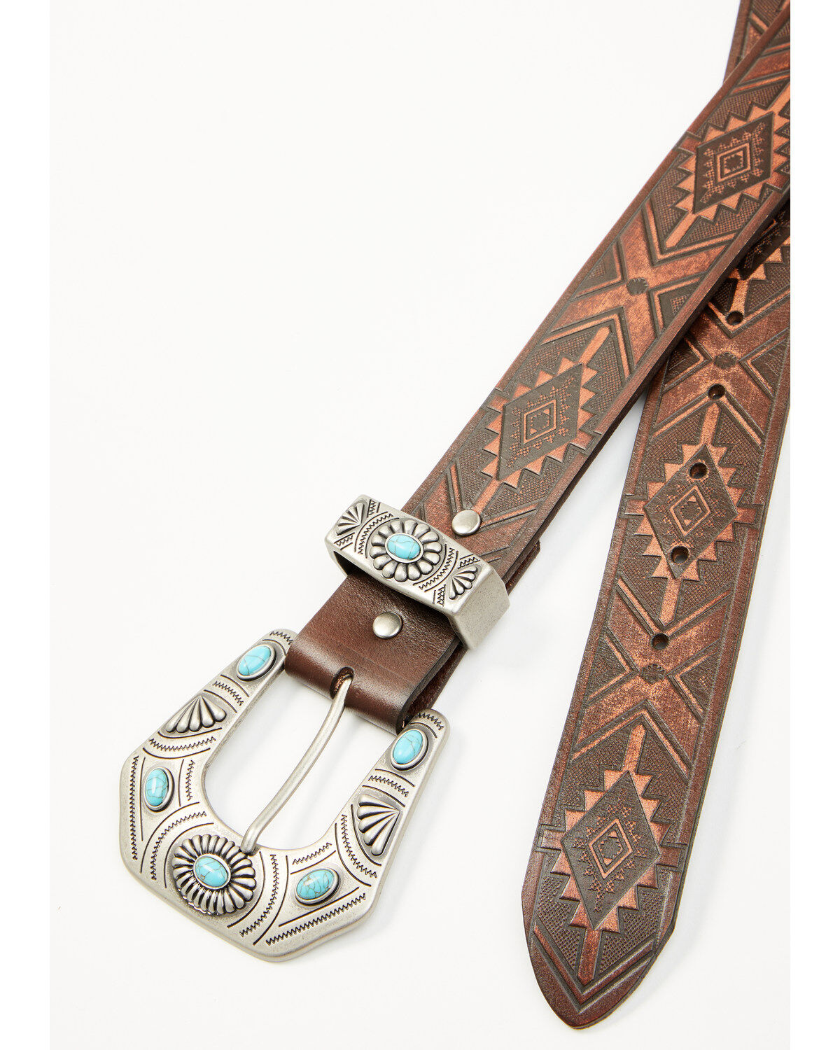 Image #2 - Shyanne Women's Stone Buckle Southwestern Print Embossed Belt, Dark Brown, hi-res