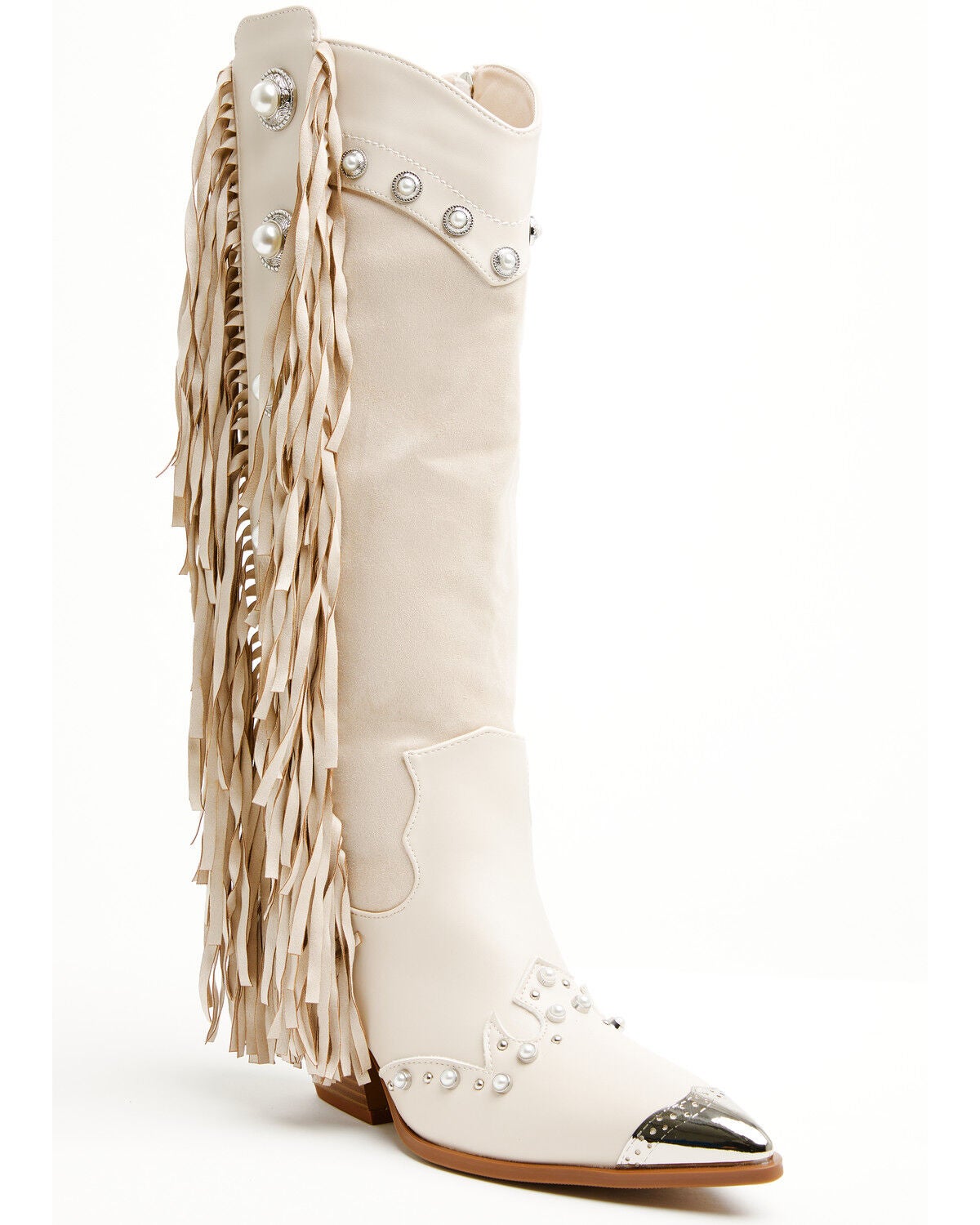 Azalea Wang Women's Pelagius Tall Fringe Western Boots - Round Toe, Cream, hi-res