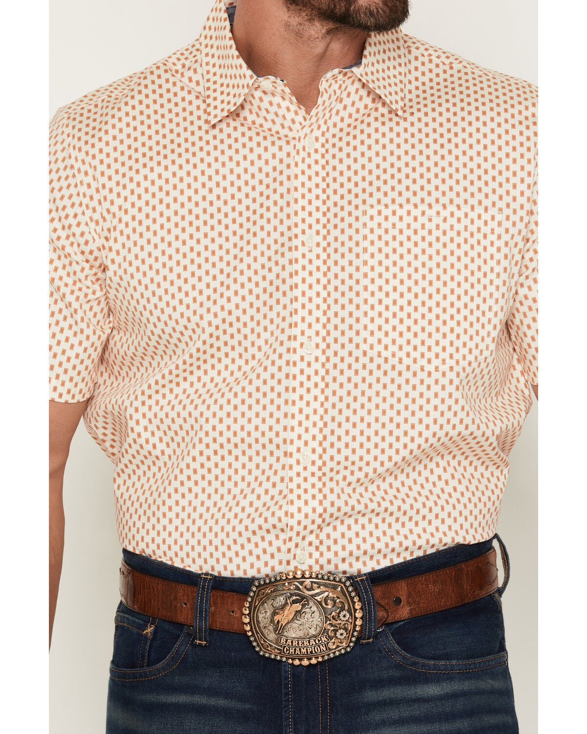 Image #3 - RANK 45&reg; Men's Square Up Geo Print Short Sleeve Button-Down Stretch Western Shirt, Ivory, hi-res