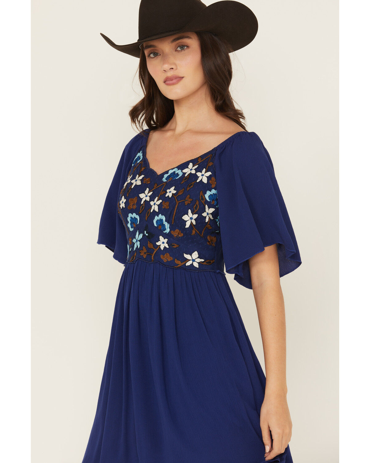 Product Name:  Shyanne Women's Embroidered Crinkle Flutter Sleeve Mini Dress