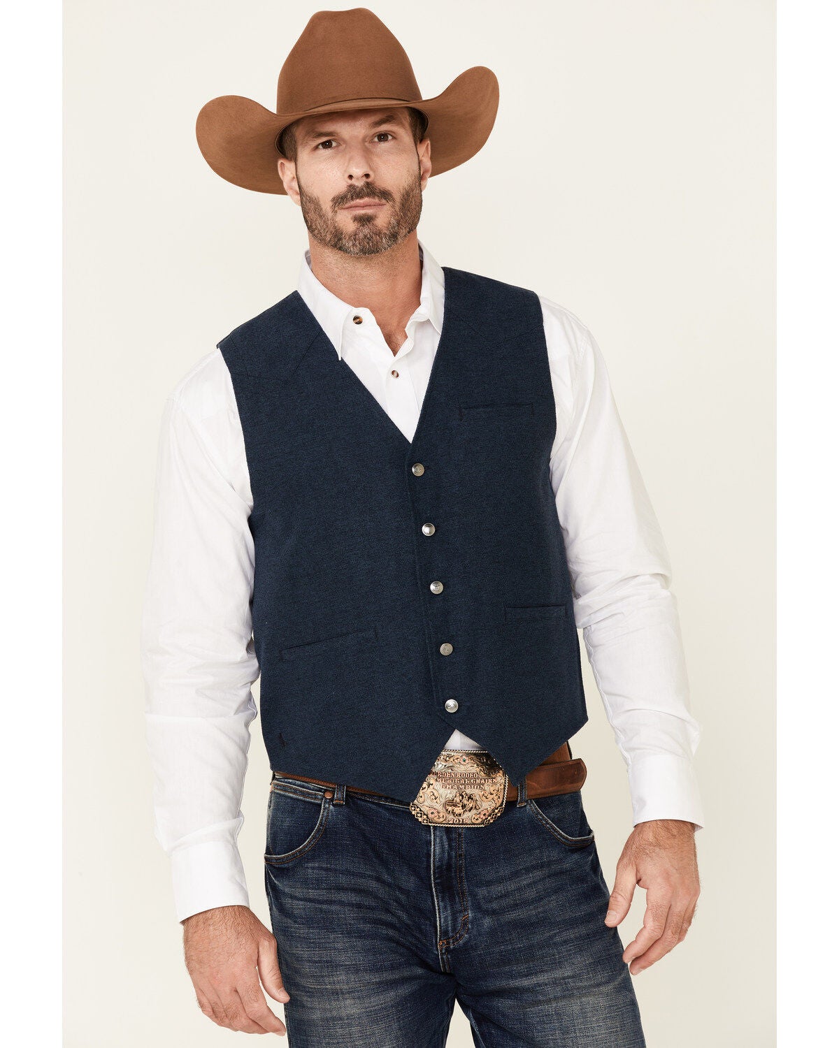 Image #1 - Cody James Men's Solid Navy Stunt Text Button-Down Vest, Navy, hi-res