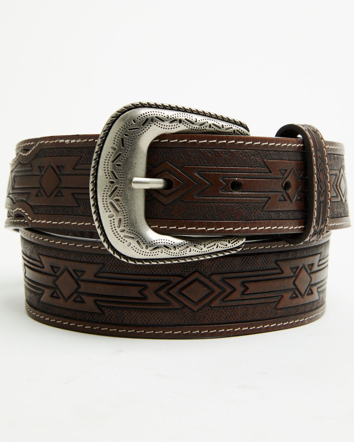 Cody James Men's Ridge Southwestern Leather Belt, Dark Brown, hi-res