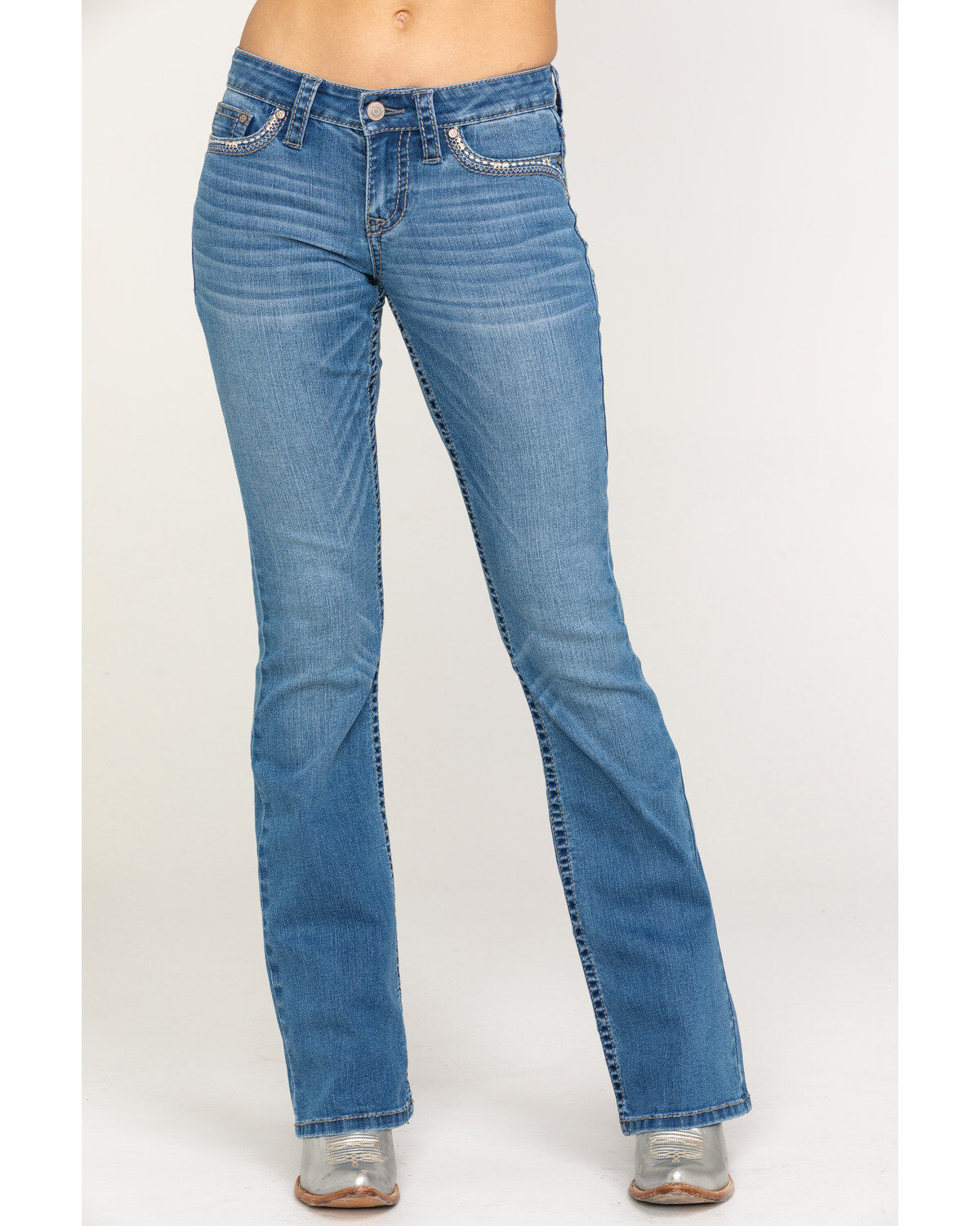 Image #2 - Shyanne Women's Light Wash Faux Flap Bling Bootcut Jeans, , hi-res