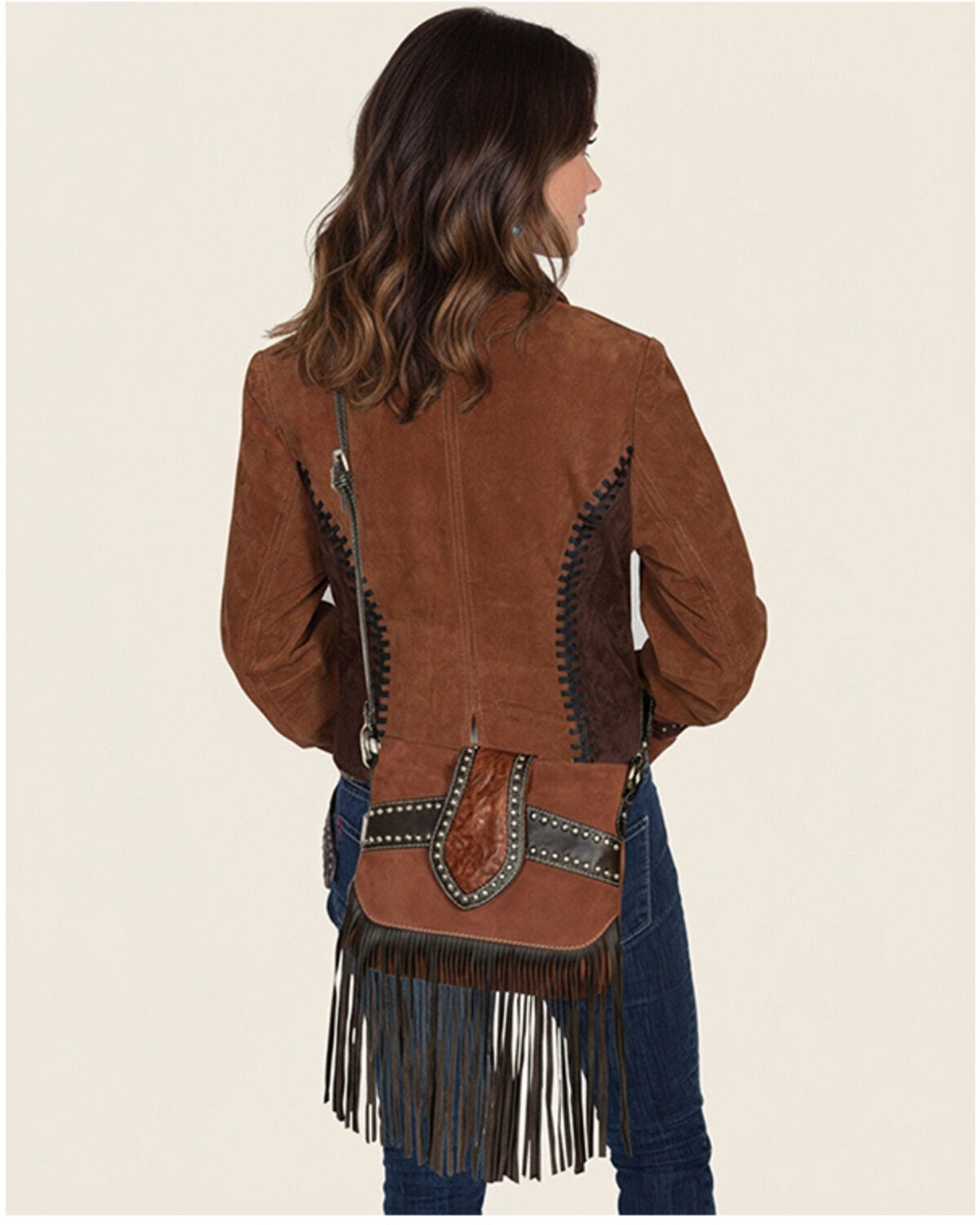 Scully Women's Suede Trim Fringe Handbag, Brown, hi-res