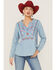 Image #1 - Roper Women's Embroidered Front Southwestern Denim Pullover Shirt, Blue, hi-res