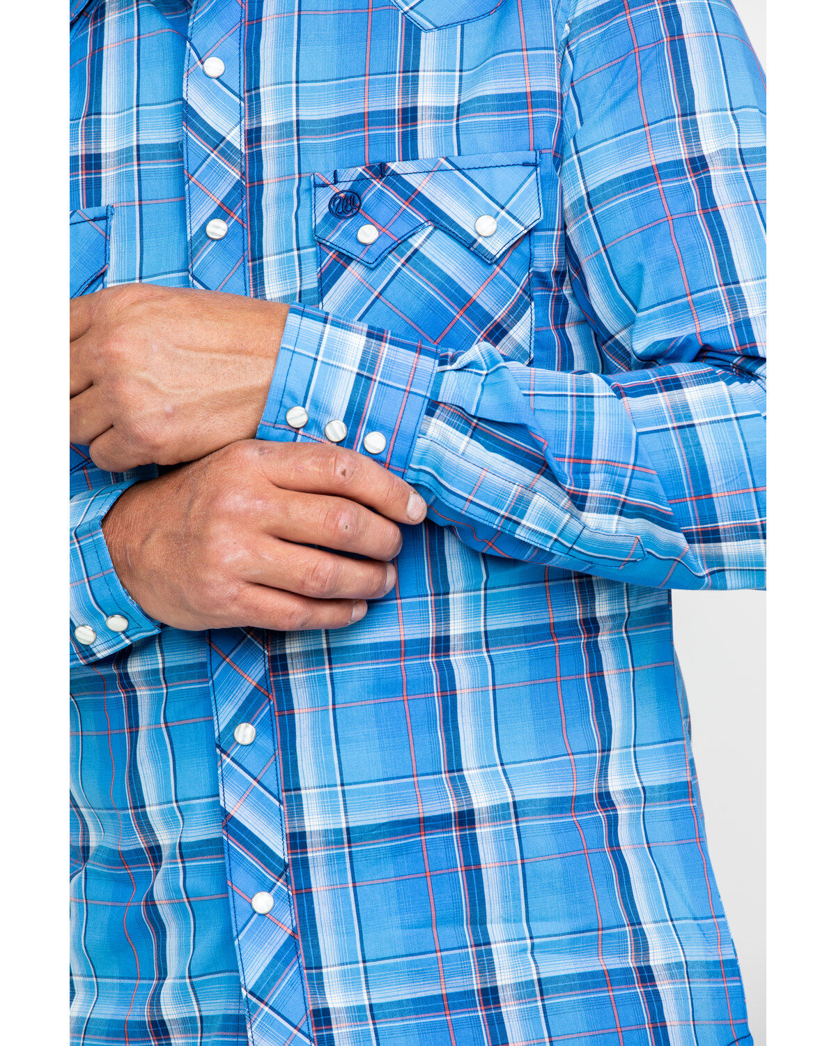 Image #4 - Wrangler Retro Men's Blue Large Plaid Long Sleeve Western Shirt , , hi-res
