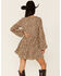 Very J Women's Leopard Long Sleeve Tiered Mini Dress, Tan, hi-res