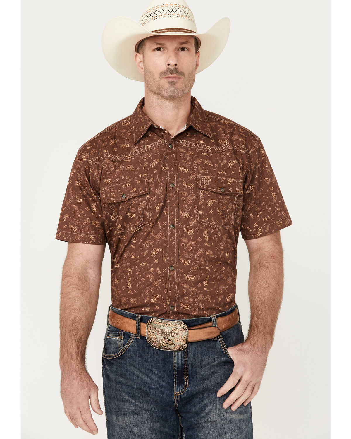 Image #1 - Cowboy Hardware Men's Roman Paisley Print Short Sleeve Western Snap Shirt, , hi-res