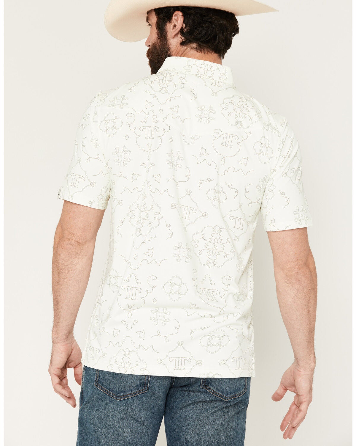 Image #4 - Ferrell Men's Carson Novelty Short Sleeve Snap Stretch Polo Shirt, Cream, hi-res