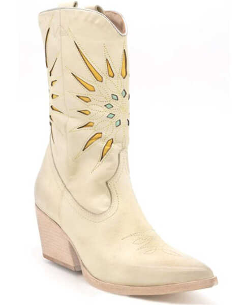 Golo Shoes Women's Mae Sun Inlay Western Boot - Pointed Toe , Off White, hi-res