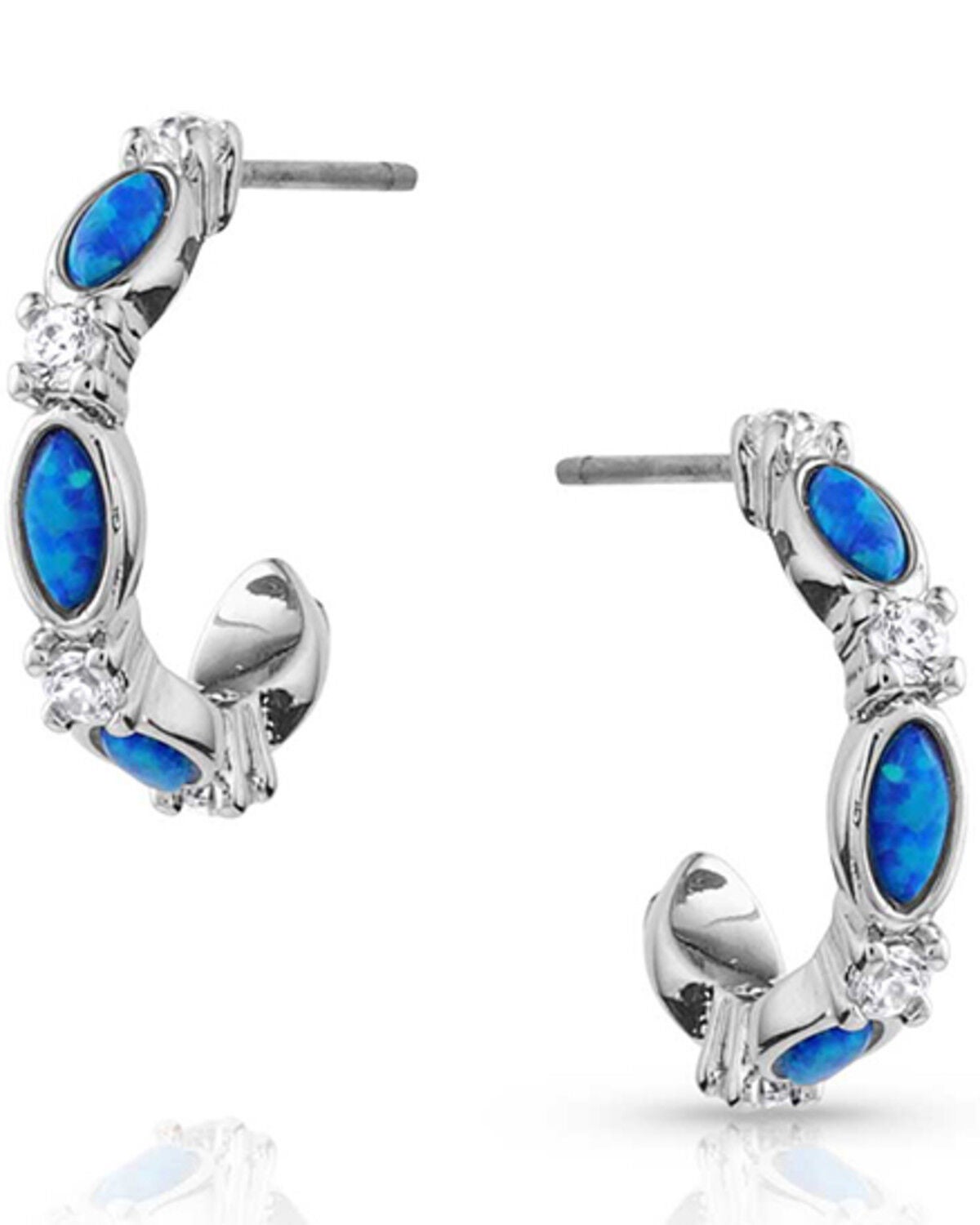 Montana Silversmiths Women's Moonlit Night Crustal Opal Hoop Earrings, Silver, hi-res