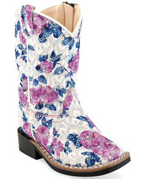 Image #1 - Old West Toddler Girls' Flower Girl Western Boots - Broad Square Toe, Multi, hi-res