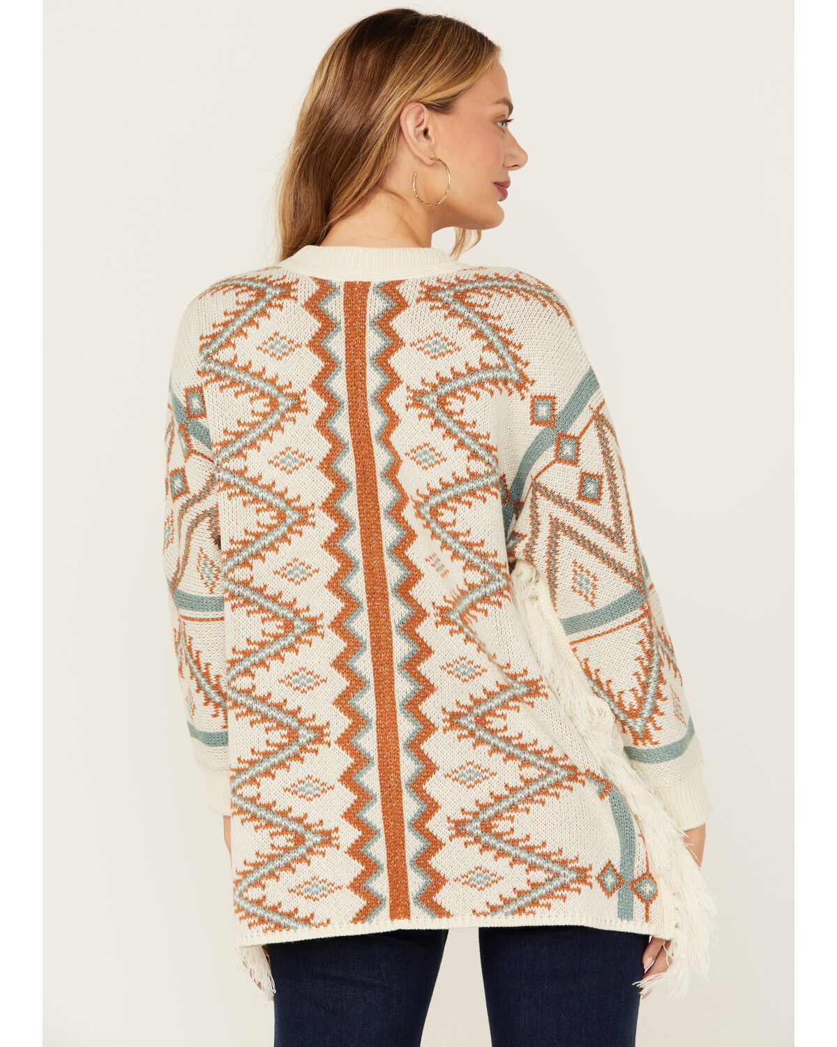 Image #4 - Shyanne Women's Southwestern Print Open Front Fringe Cardigan, Cream, hi-res