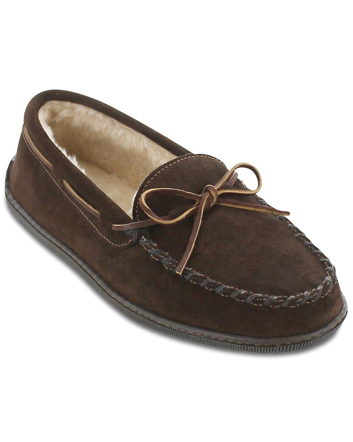 Image #1 - Minnetonka Pile Lined Hardsole Moccasins - Wide(7-13), Chocolate, hi-res