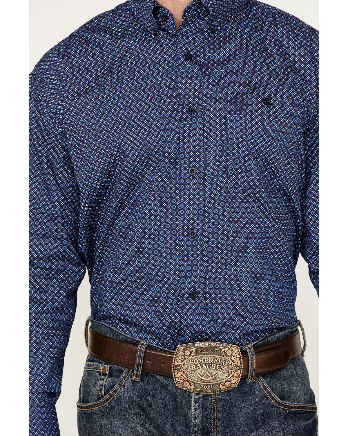 Image #3 - George Strait by Wrangler Men's Geo Print Long Sleeve Button-Down Western Shirt - Big, Dark Blue, hi-res