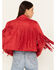Saints & Hearts Women's Faux Suede Cropped Fringe Jacket, Red, hi-res