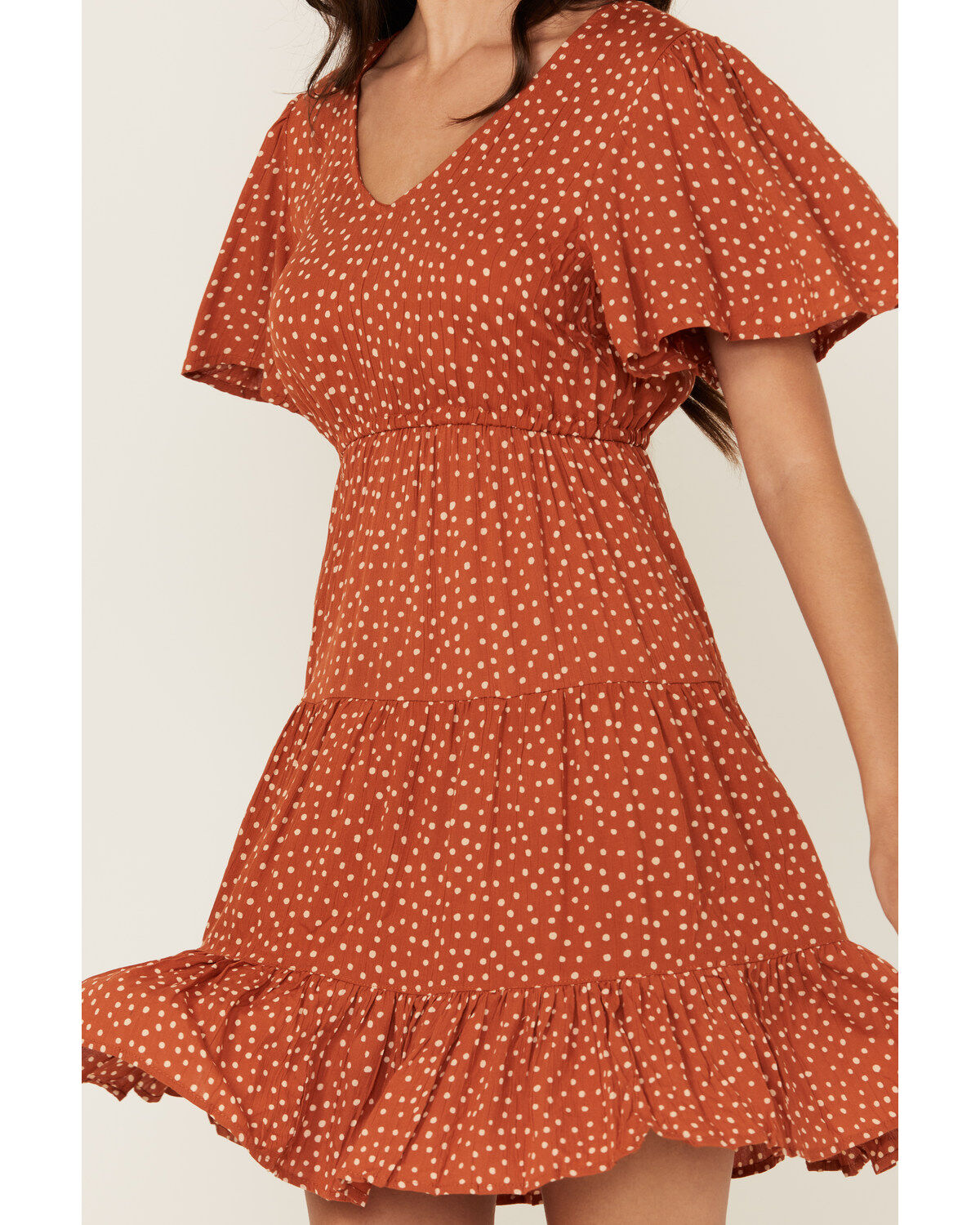 Image #3 - Angie Women's Polka Dot Short Sleeve Mini Dress, Rust Copper, hi-res