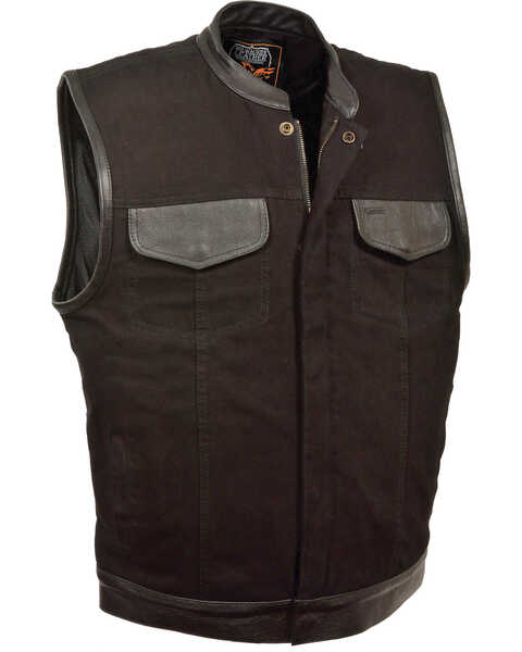 Milwaukee Leather Men's Black Denim Leather Trim Club Style Vest - Big 4X, Black, hi-res