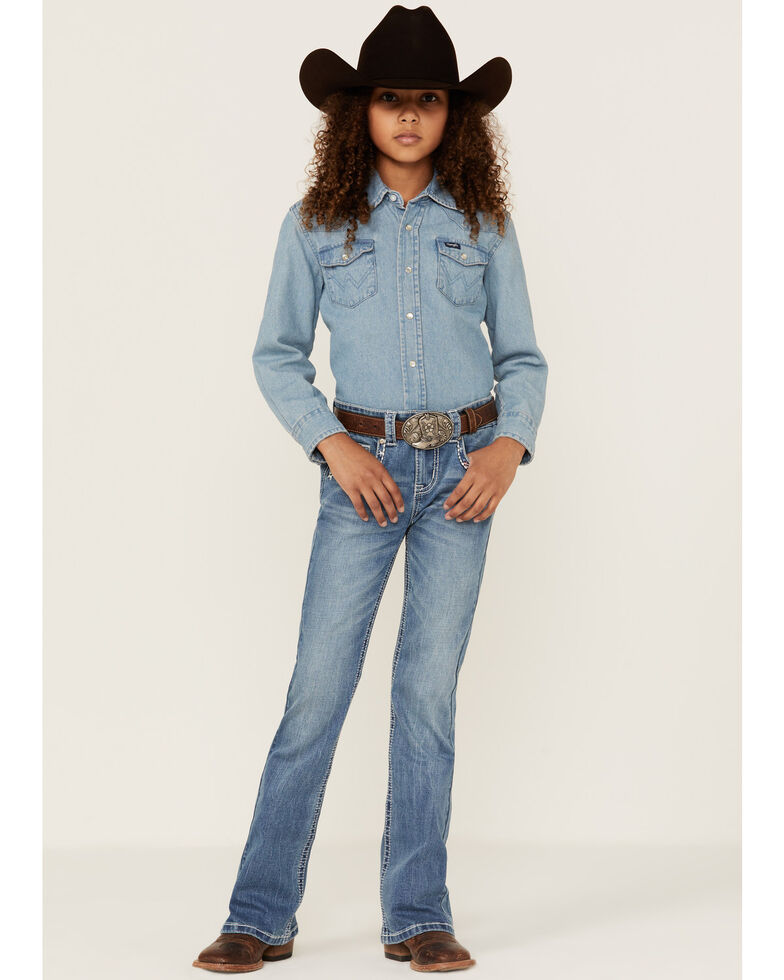 Shyanne Girls' Americana Stars Pocket Bootcut Jeans, Blue, hi-res
