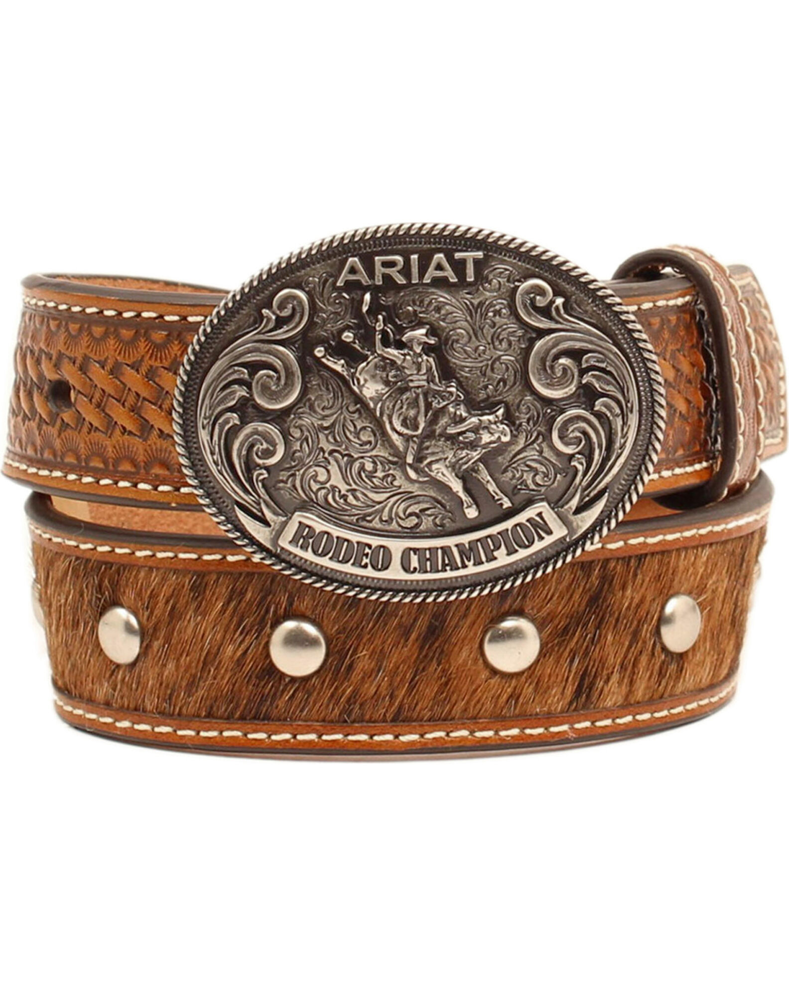 Image #1 - Ariat Boys' Faux Calf Hair Belt, Tan, hi-res