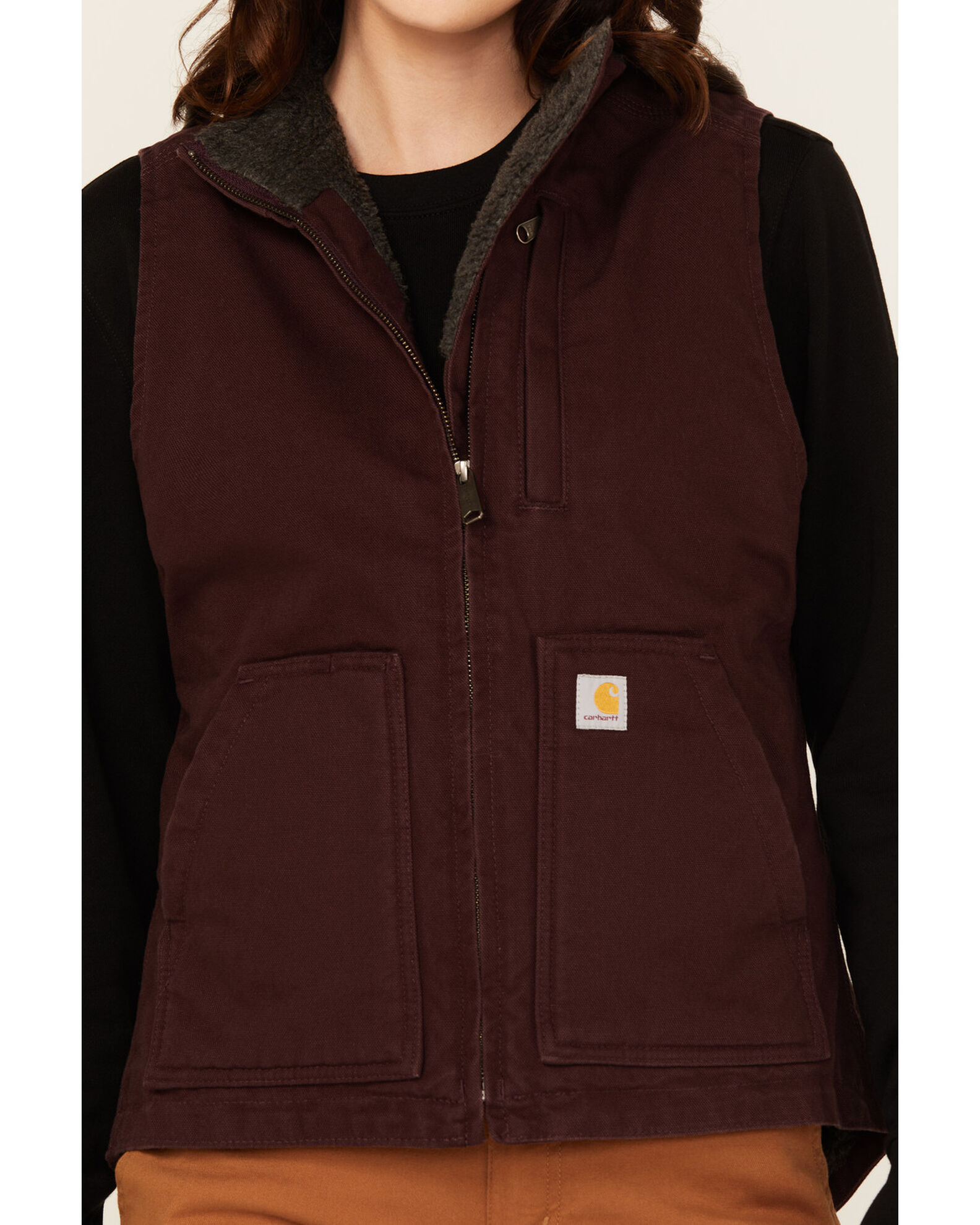 Image #3 - Carhartt Women's Washed Duck Sherpa Lined Relaxed Fit Vest, Purple, hi-res