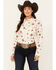 Image #1 - Wrangler Women's Boot Barn Exclusive Southwestern Print Long Sleeve Snap Flannel Shirt, White, hi-res