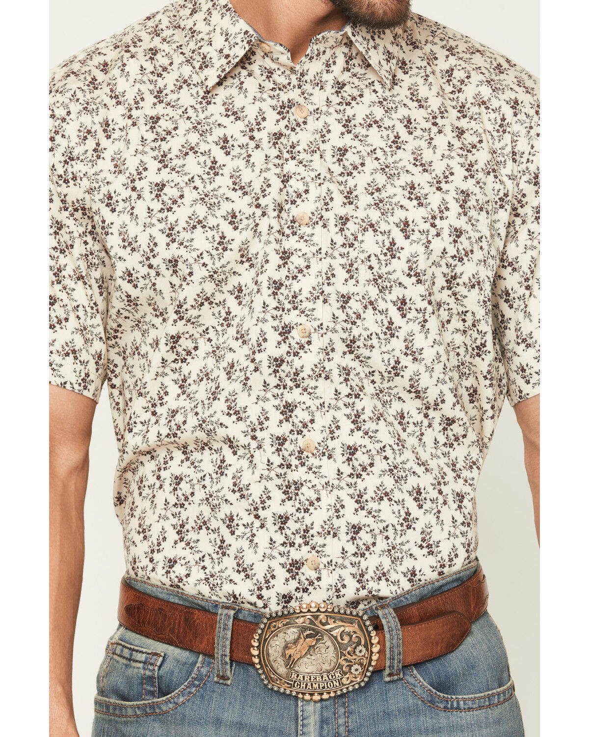 Image #3 - Cody James Men's Columbia Floral Print Short Sleeve Button-Down Stretch Western Shirt, Tan, hi-res