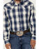 Image #3 - Stetson Men's Plaid Print Long Sleeve Pearl Snap Western Shirt, Dark Blue, hi-res