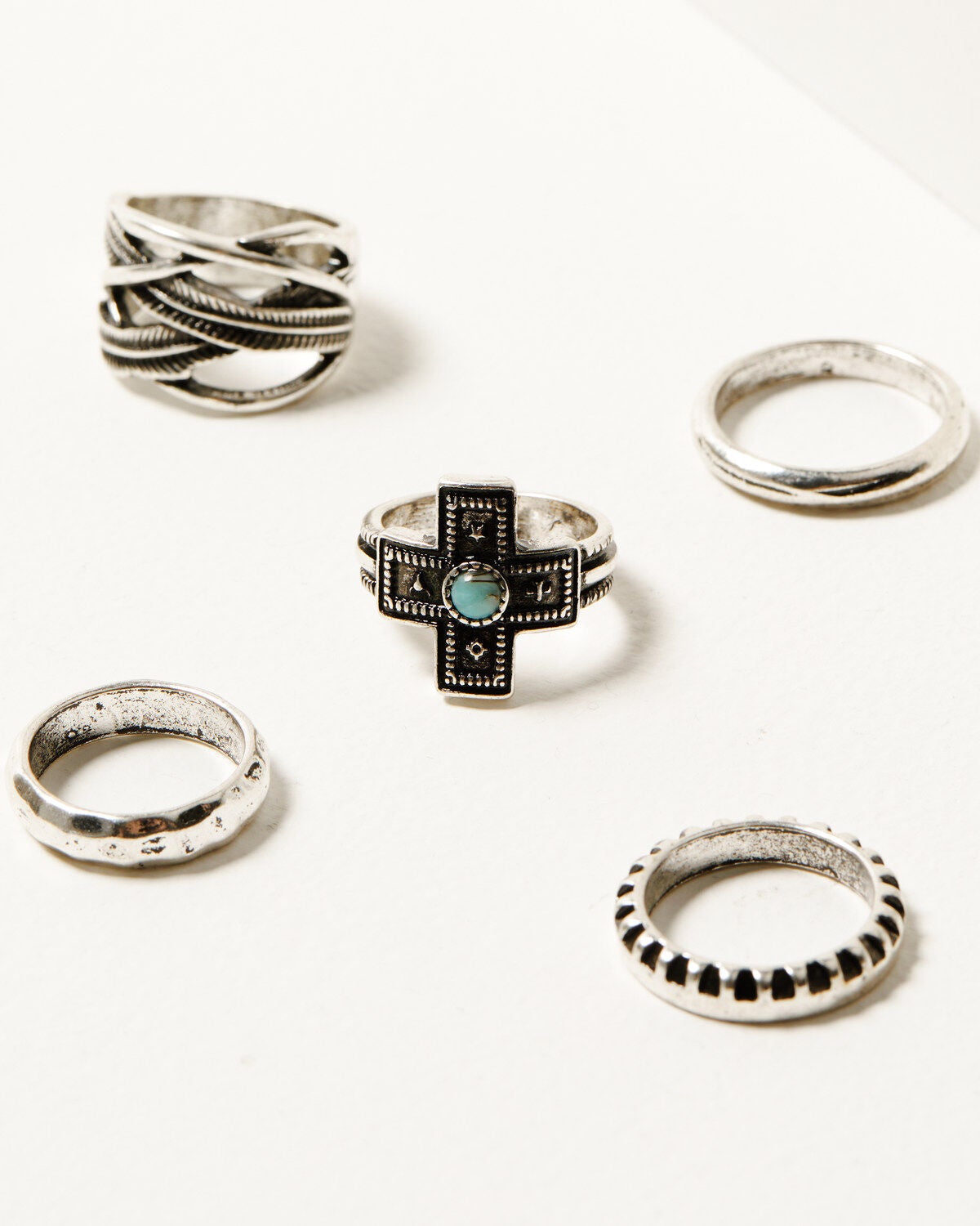 Shyanne Women's Southwestern Antique Cross Ring Set, Silver, hi-res
