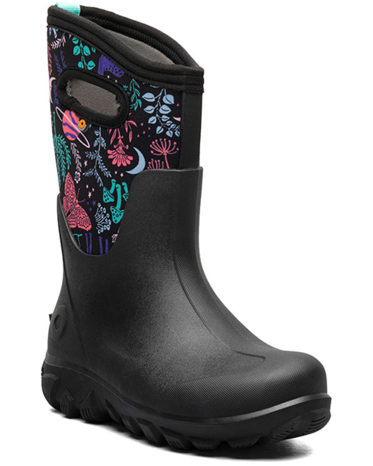 Image #1 - Bogs Girls' Classic Seamless Cosmic Forest Rubber Boots, Black, hi-res