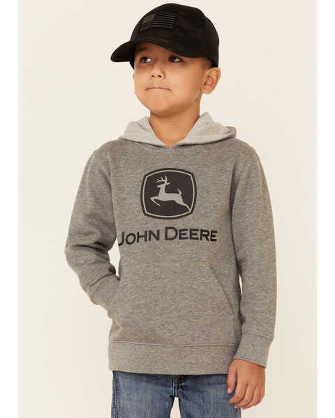 John Deere Boys' (4-7) Grey Trademark Logo Sleeve Graphic Hooded Sweatshirt , Grey, hi-res