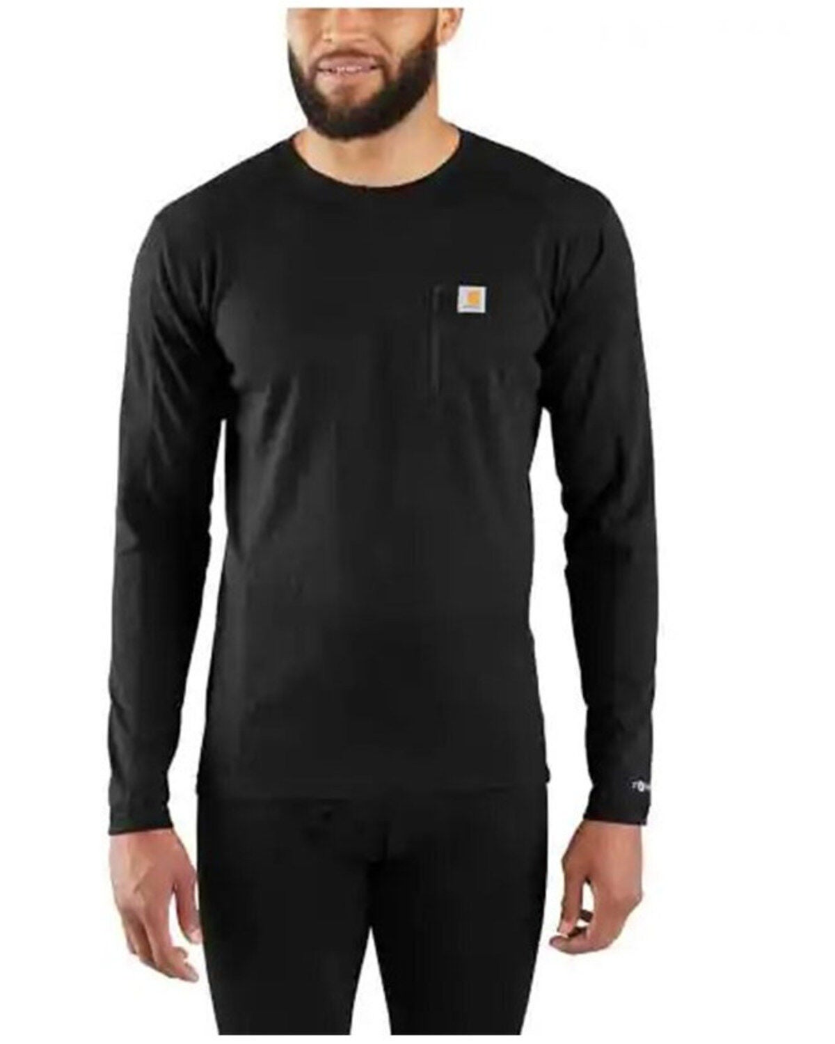 Carhartt Men's Solid Force Midweight Tech Crew Long Sleeve Thermal Work Shirt, Black, hi-res