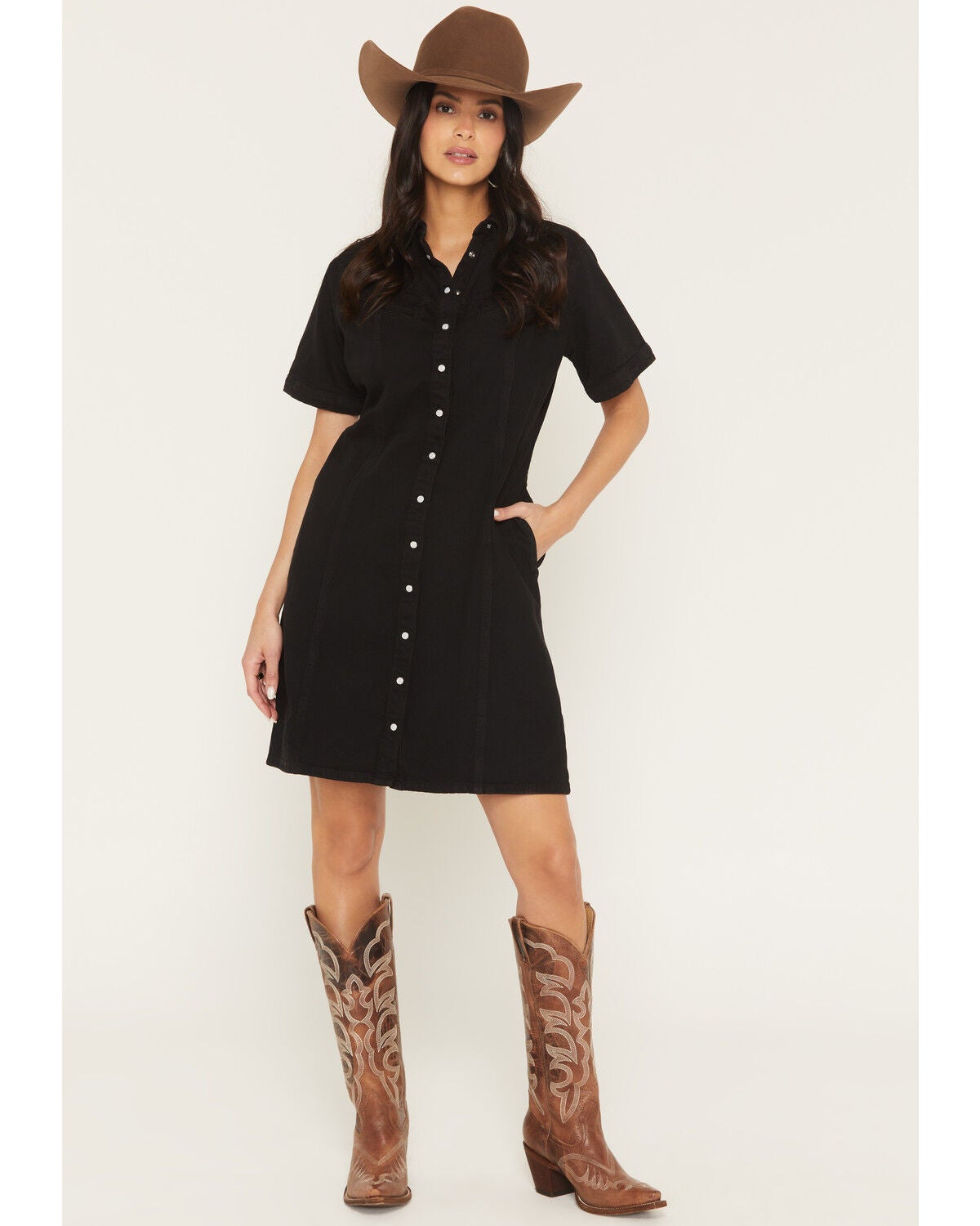 Levi's Women's Rinoa Short Sleeve Snap Denim Mini Dress, Black, hi-res