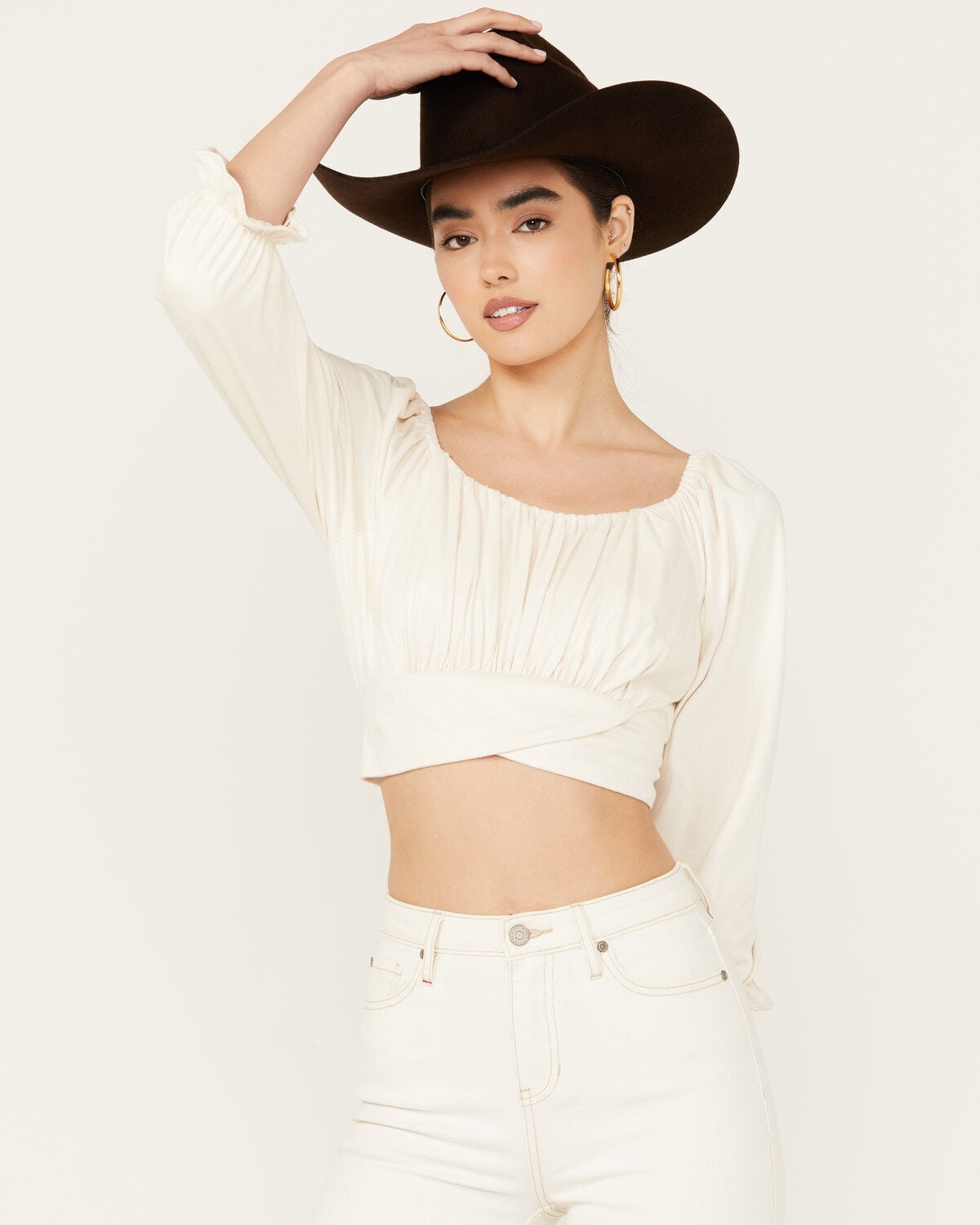 Beyond The Radar Women's Faux Suede Tie Back Top, Ivory, hi-res