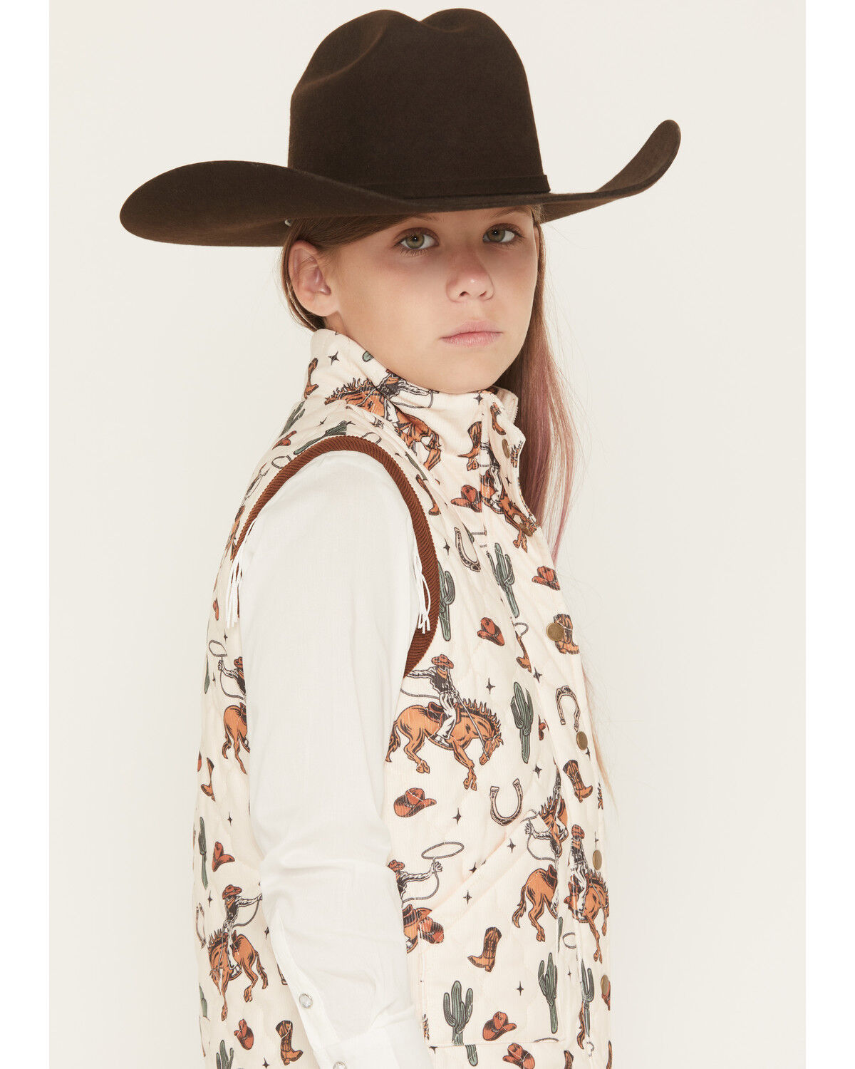 Image #2 - Fornia Girls' Horse Printed Vest, White, hi-res