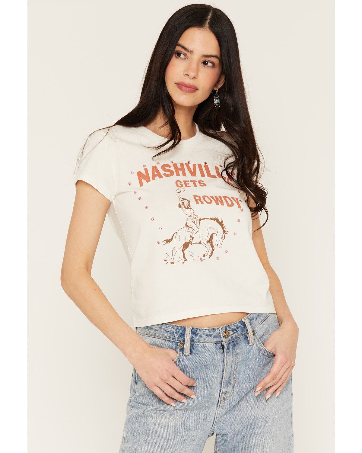 Image #1 - Blue Life Women's Rowdy Short Sleeve Graphic Tee, White, hi-res