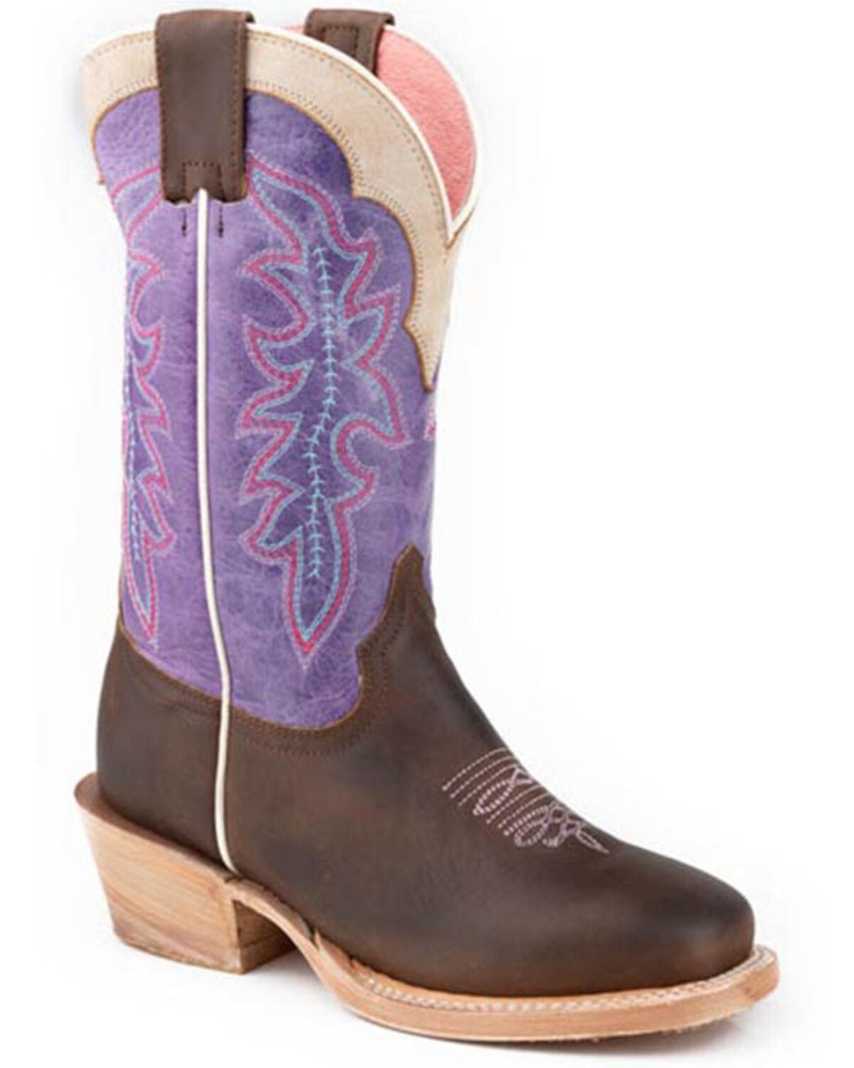 Roper Little Girls' Lilac Western Boots - Square Toe, Brown, hi-res