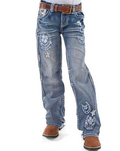 Cowgirl Tuff Girls Double Lucky Mid Rise Bootcut Stretch Denim Jeans , Blue, hi-res