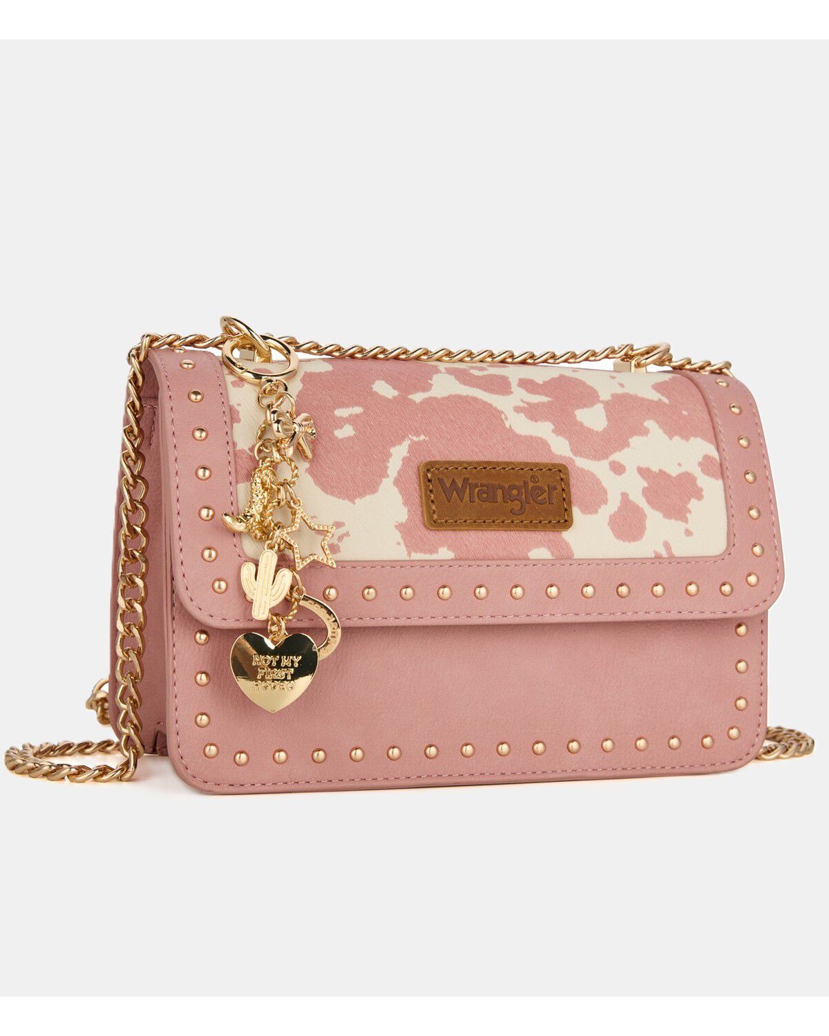 Image #2 - Wrangler X Boot Barn Women's Cow Print Shoulder Bag with Charm, Pink, hi-res