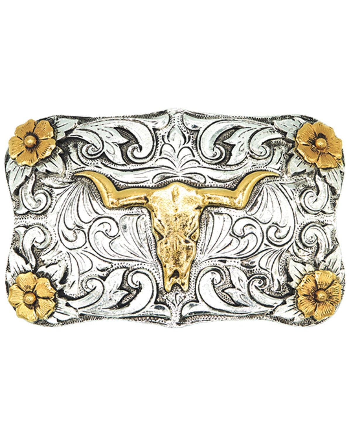 AndWest Steer Head & Classic Flowers Belt Buckle, No Color, hi-res