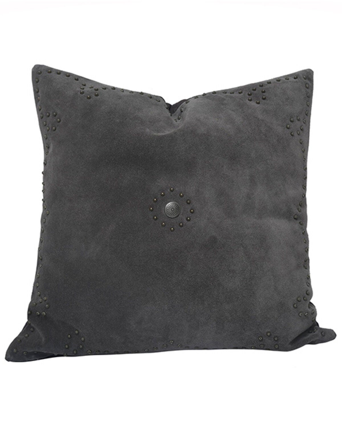 HiEnd Accents Western Suede Antique Silver Concho & Studded Pillow, Grey, hi-res