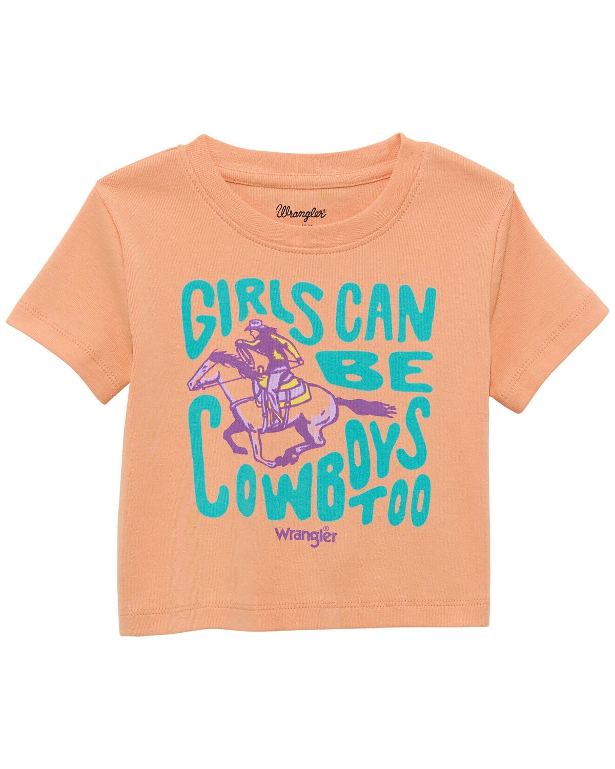 Wrangler Toddler Girls' Girls Can Be Cowboys Too Short Sleeve Graphic T-Shirt, Orange, hi-res