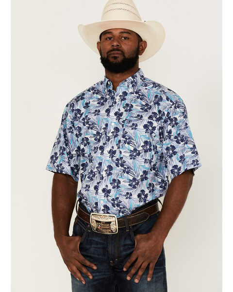 Ariat Men's Ishan Floral Print Short Sleeve Button-Down Western Shirt , White, hi-res