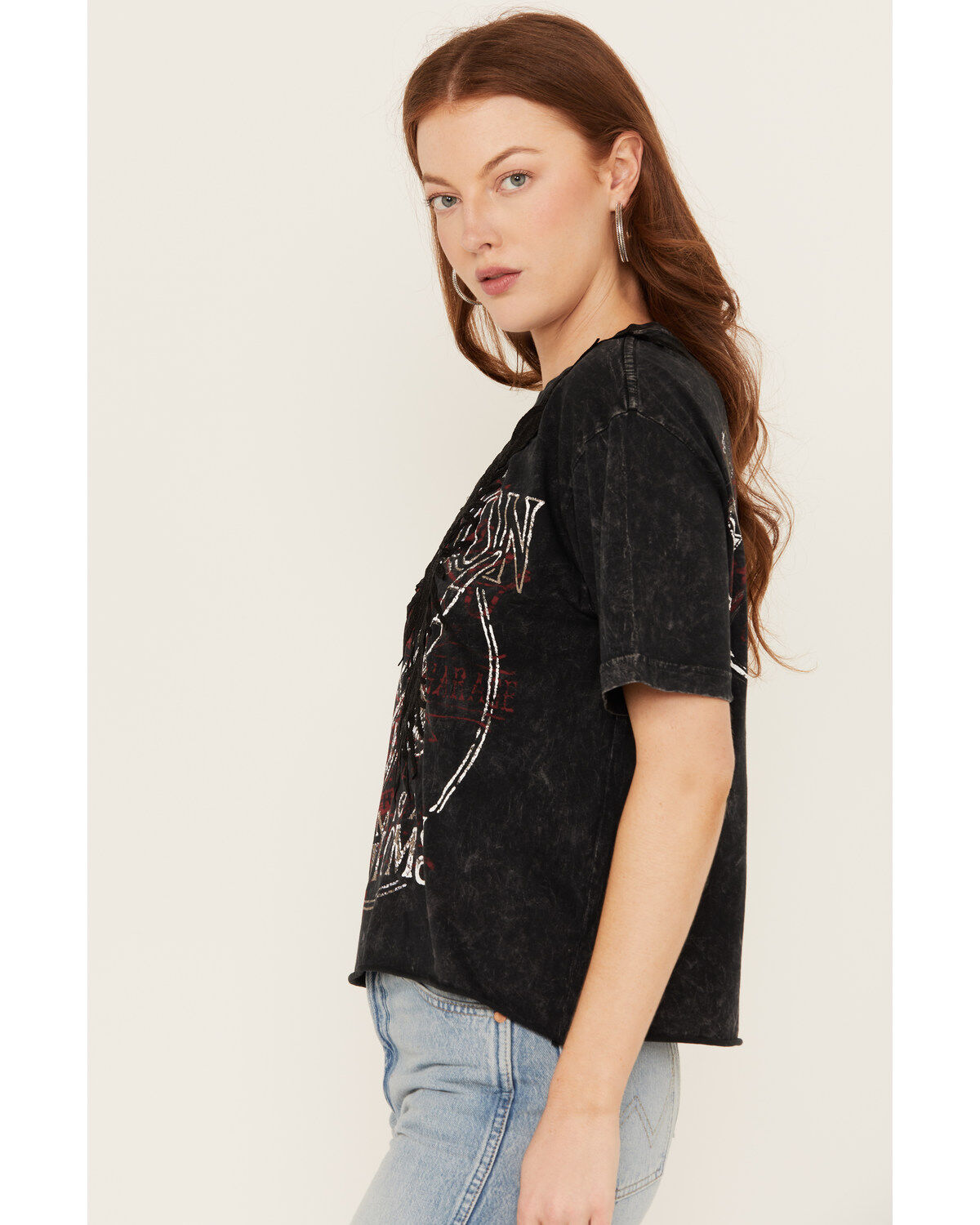 Image #2 - Affliction Women's Last Ride Cropped Fringe Graphic Tee, Black, hi-res